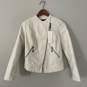 ChouYatou Leather Biker Jacket Off-White Moto Jacket BikerCore, Women’s XS